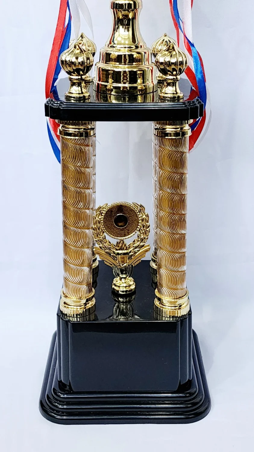 82cm Towering Tournament Champions 4 Column Trophy Gold Colour Theme