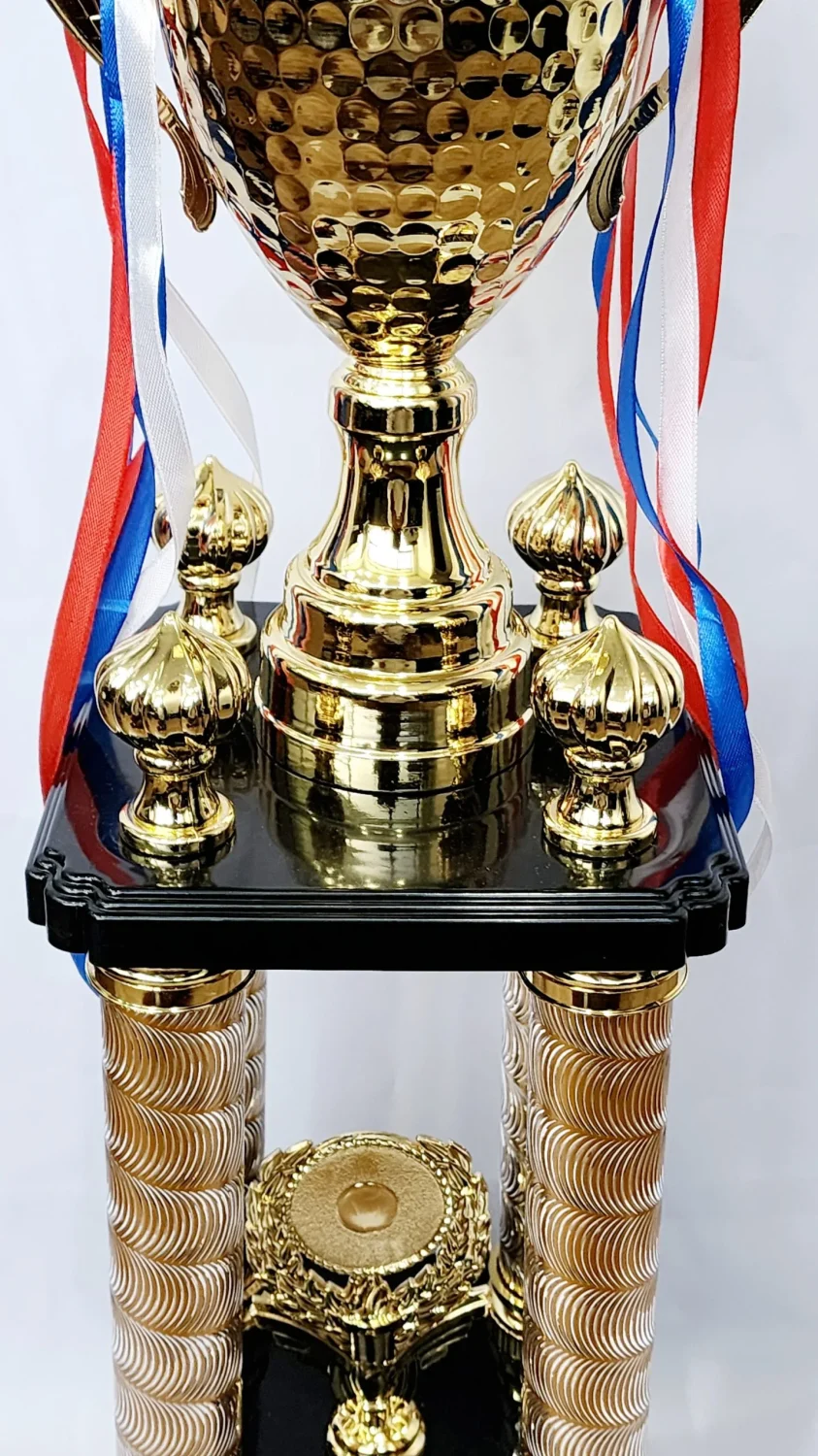 82cm Towering Tournament Champions 4 Column Trophy Gold Colour Theme