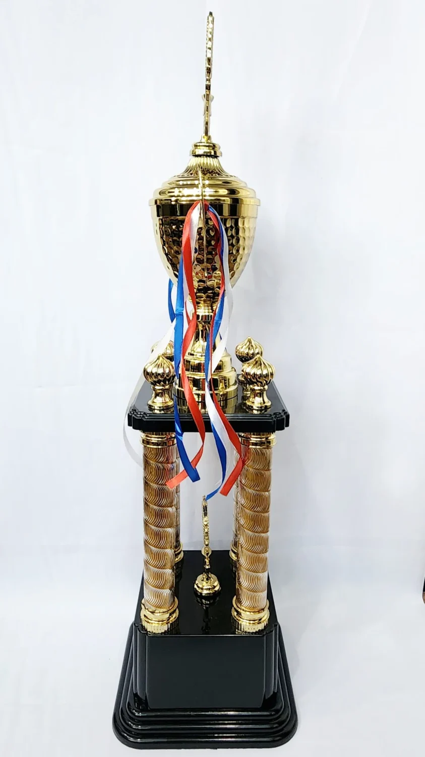 82cm Towering Tournament Champions 4 Column Trophy Gold Colour Theme