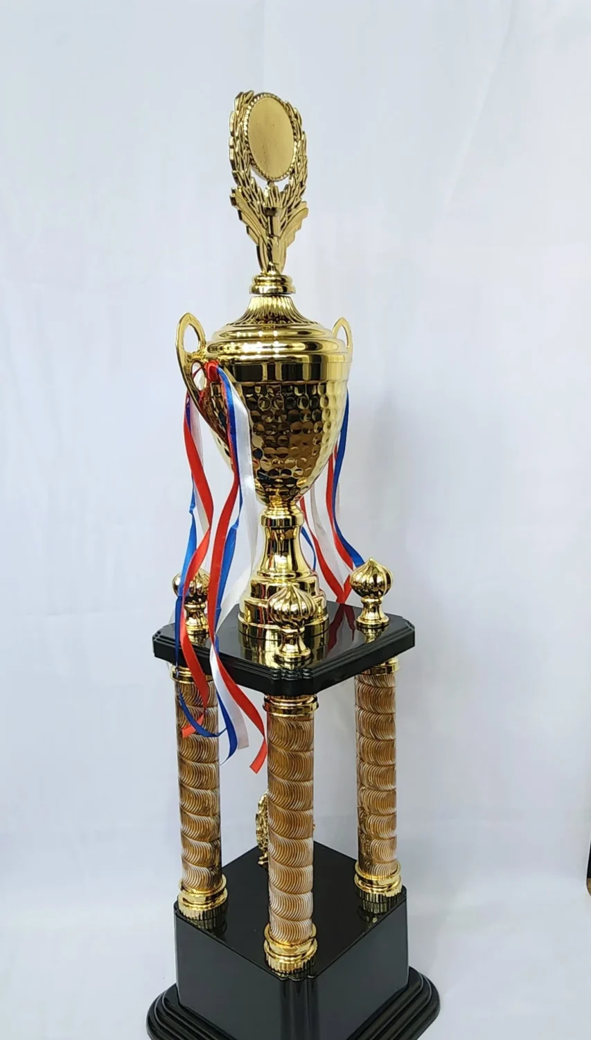 82cm Towering Tournament Champions 4 Column Trophy Gold Colour Theme
