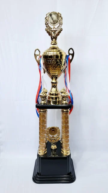 82cm Towering Tournament Champions 4 Column Trophy Gold Colour Theme