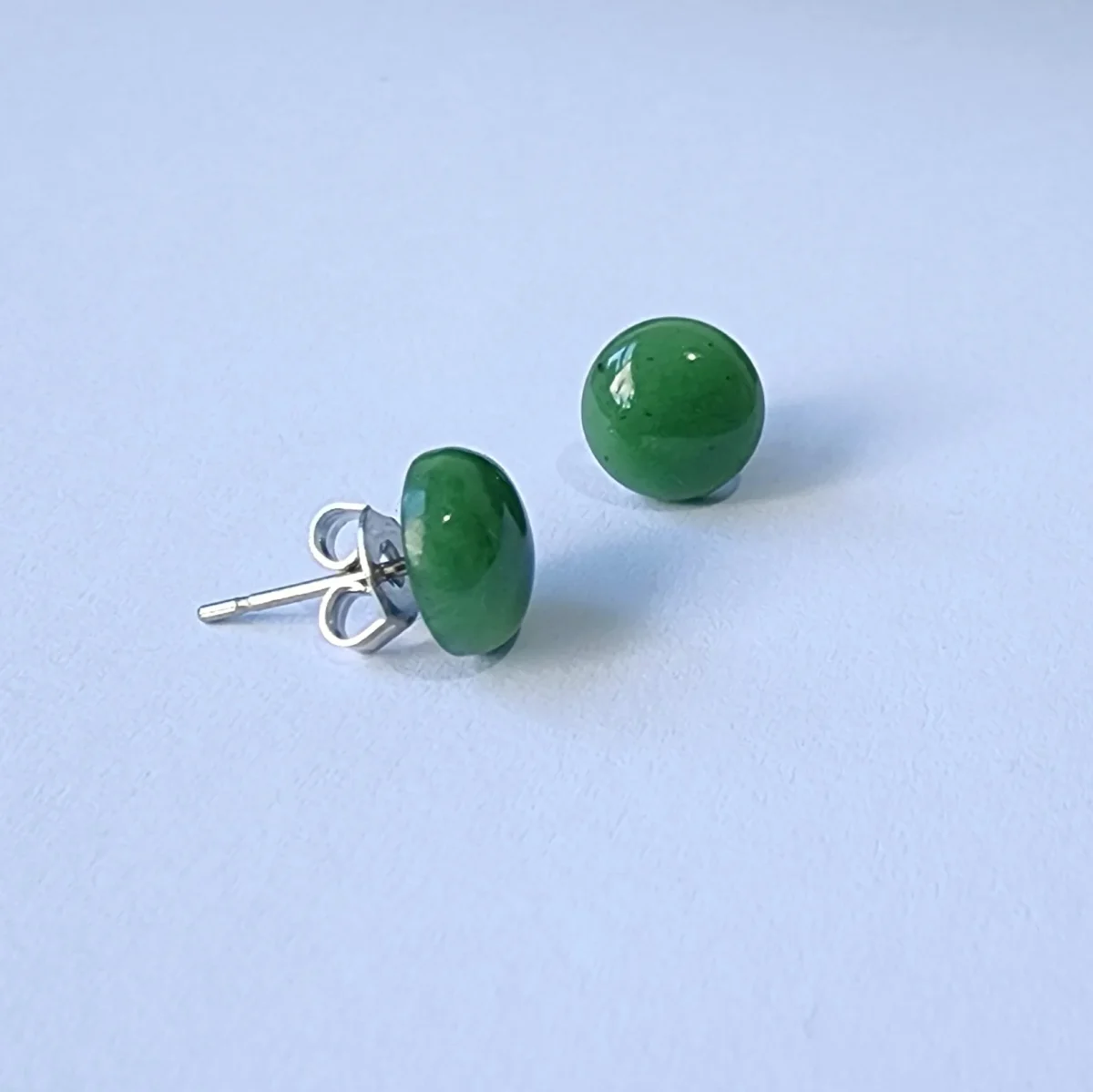 8mm Round NZ Greenstone Stud Earrings