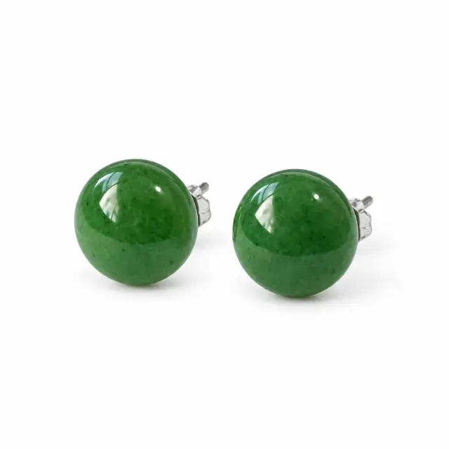 8mm Round NZ Greenstone Stud Earrings