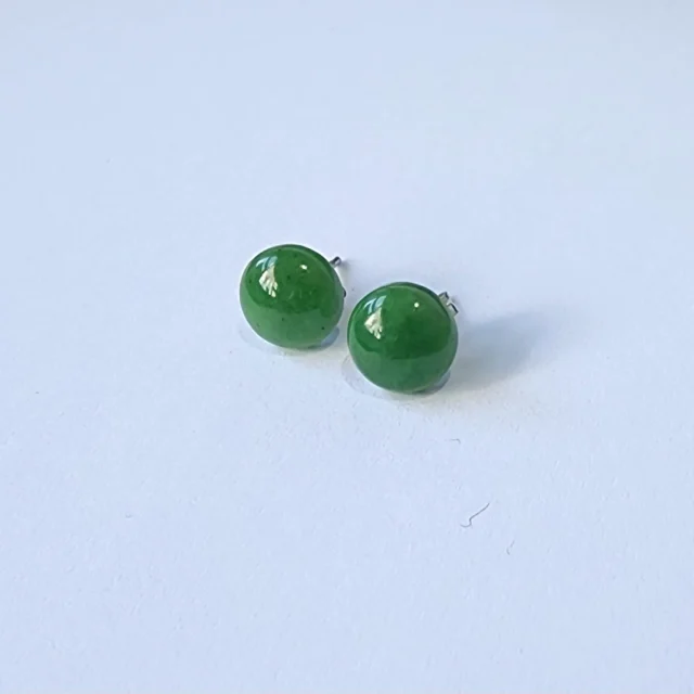 8mm Round NZ Greenstone Stud Earrings