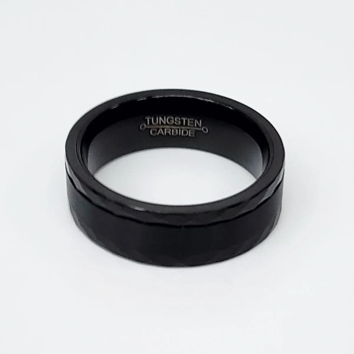 8mm Wide Black Tungsten Carbide Ring with Diamond Cut Edge and Brushed Centre Finish Band - TC07