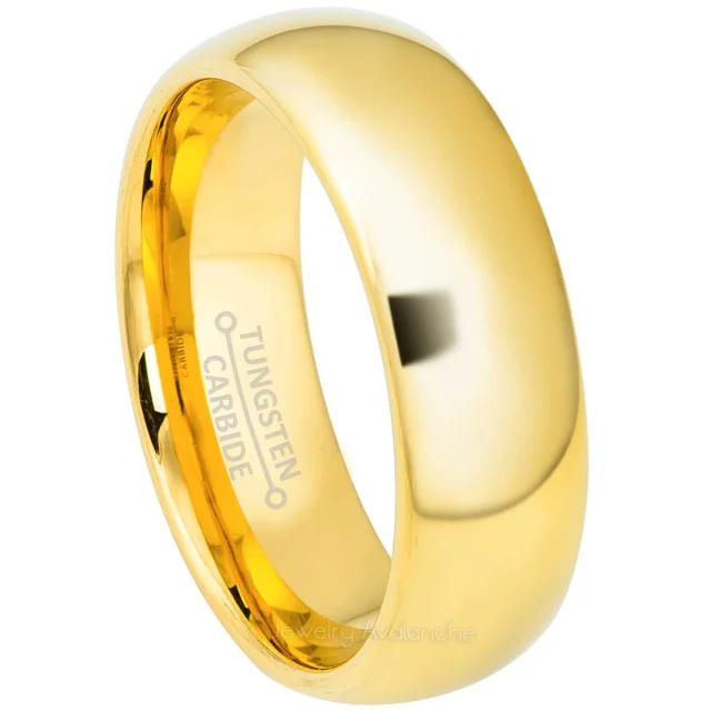 8mm Wide Gold Plated Tungsten Carbide Ring Classic Half Round, Comfort Fit Band - TC04