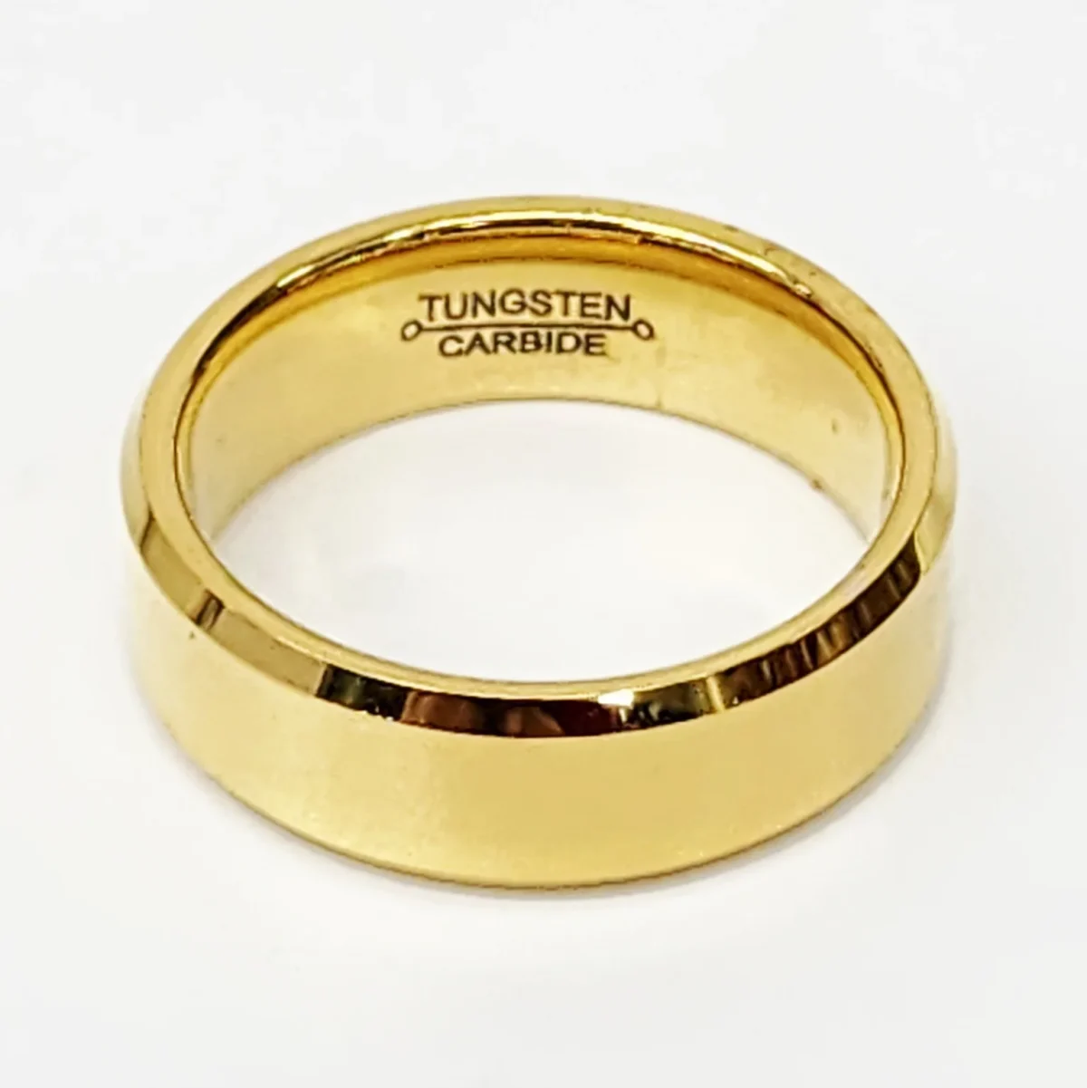 8mm Wide Gold Plated Tungsten Carbide Ring with Beveled Edge & Comfort Fit Band - TC03