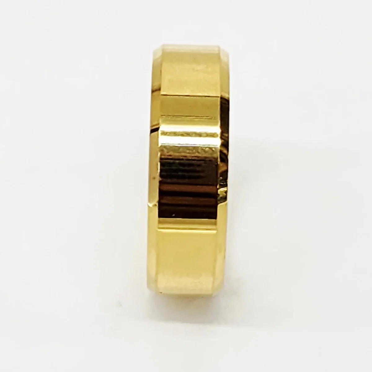 8mm Wide Gold Plated Tungsten Carbide Ring with Beveled Edge & Comfort Fit Band - TC03