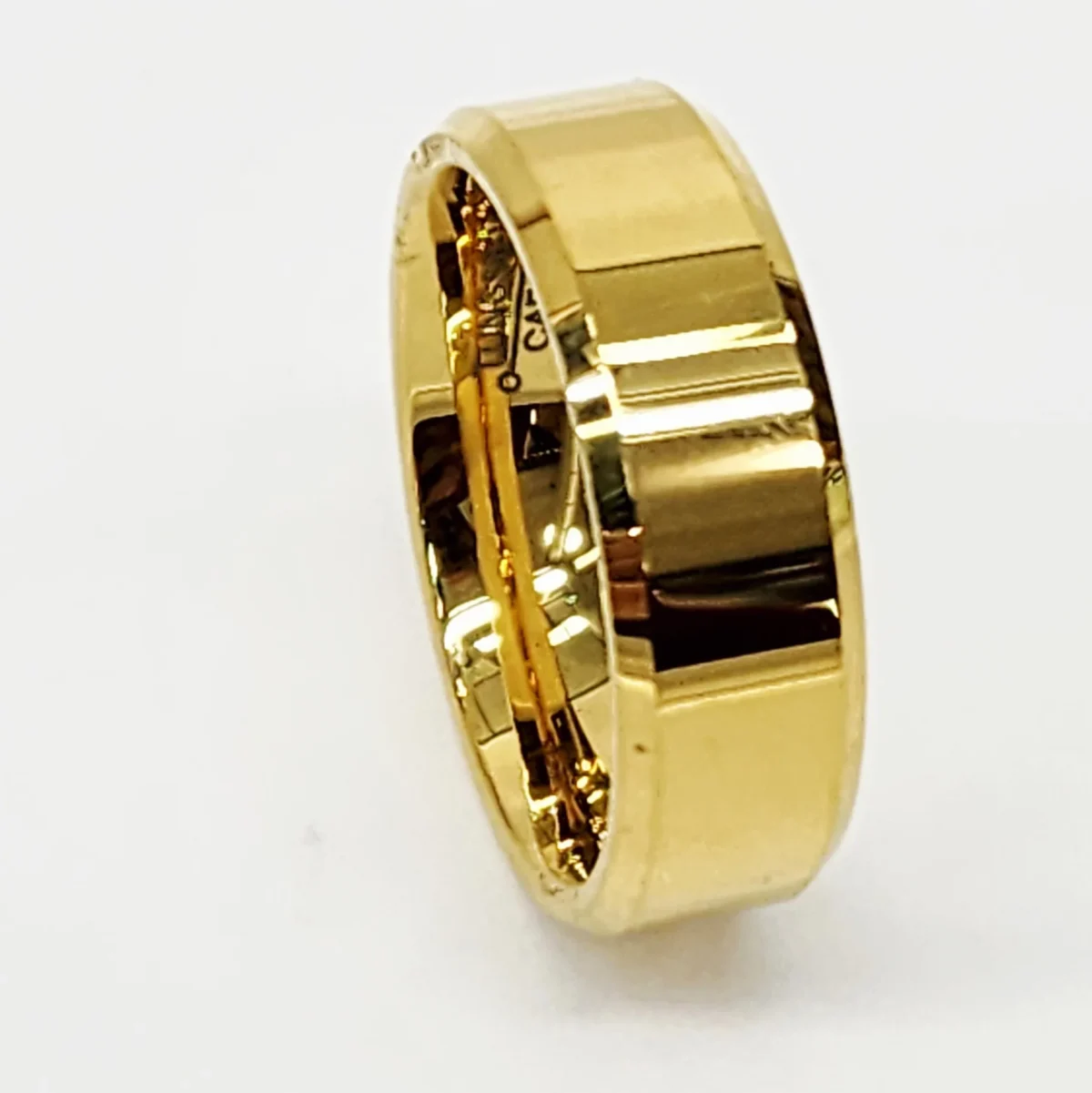 8mm Wide Gold Plated Tungsten Carbide Ring with Beveled Edge & Comfort Fit Band - TC03