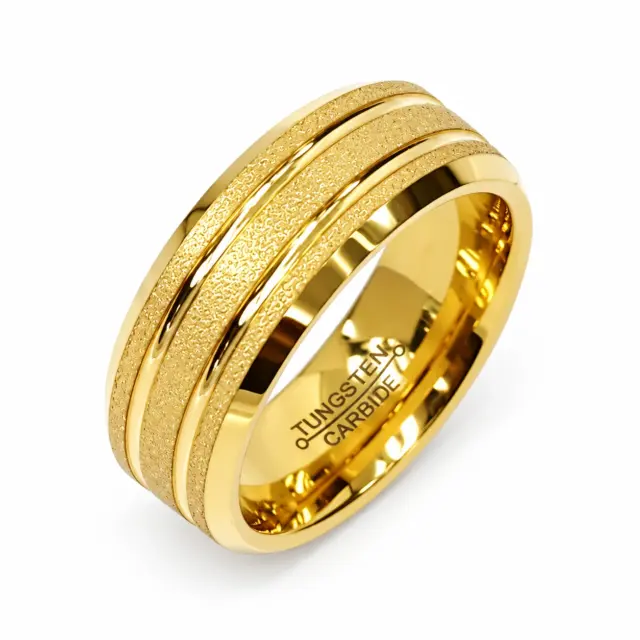 8mm Wide Gold Plated Tungsten Carbide Ring with Comfort Fit Band - TC05