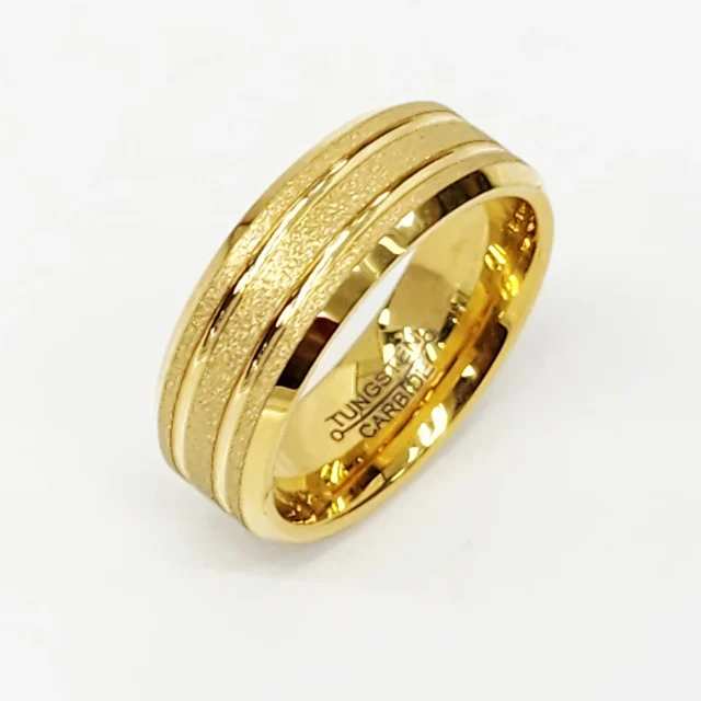 8mm Wide Gold Plated Tungsten Carbide Ring with Comfort Fit Band - TC05