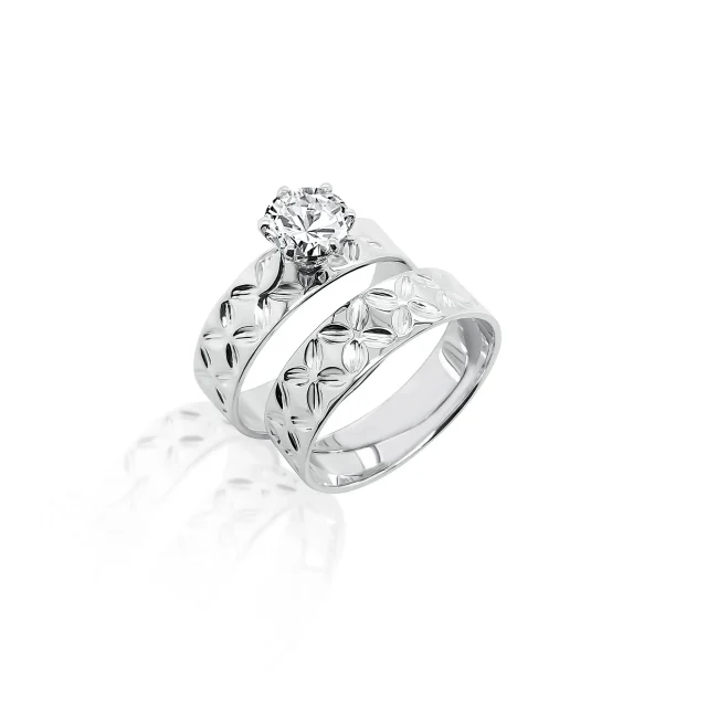 925 Sterling Silver 2 Piece 6mm Wide Island Design Set With 7mm Cubic Zirconia Setting