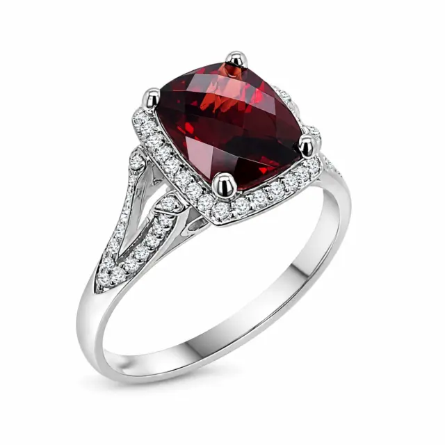 925 Sterling Silver Garnet and Cubic Zirconia Ring