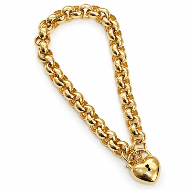 9CT 23CM HEAVY BELCHER BRACELET WITH PUFF HEART PADLOCK