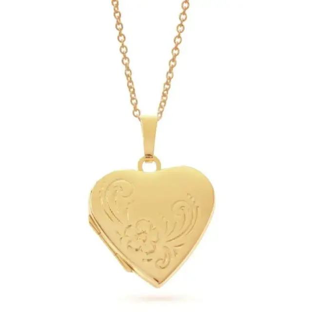 9ct Gold 20mm x 20mm Partly Engraved Heart Locket With Brushed Back