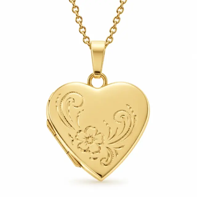 9ct Gold 20mm x 20mm Partly Engraved Heart Locket With Brushed Back