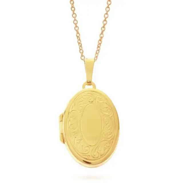 9ct Gold 23mm x 17mm Partly Engraved Oval Locket With Brushed Finish Back