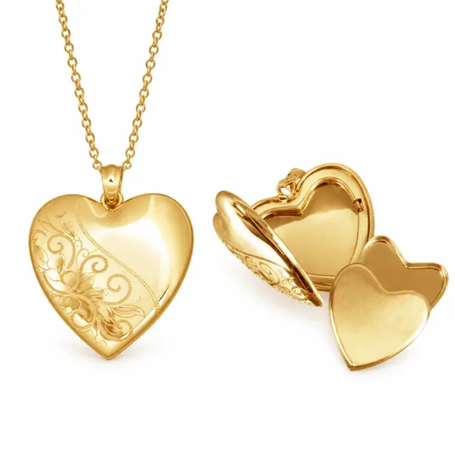 9ct Gold 24mm Engraved Cremation Keepsake Heart Locket