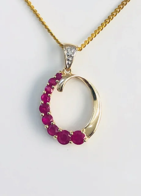 9ct Gold Diamond & Ruby Pendant - 012