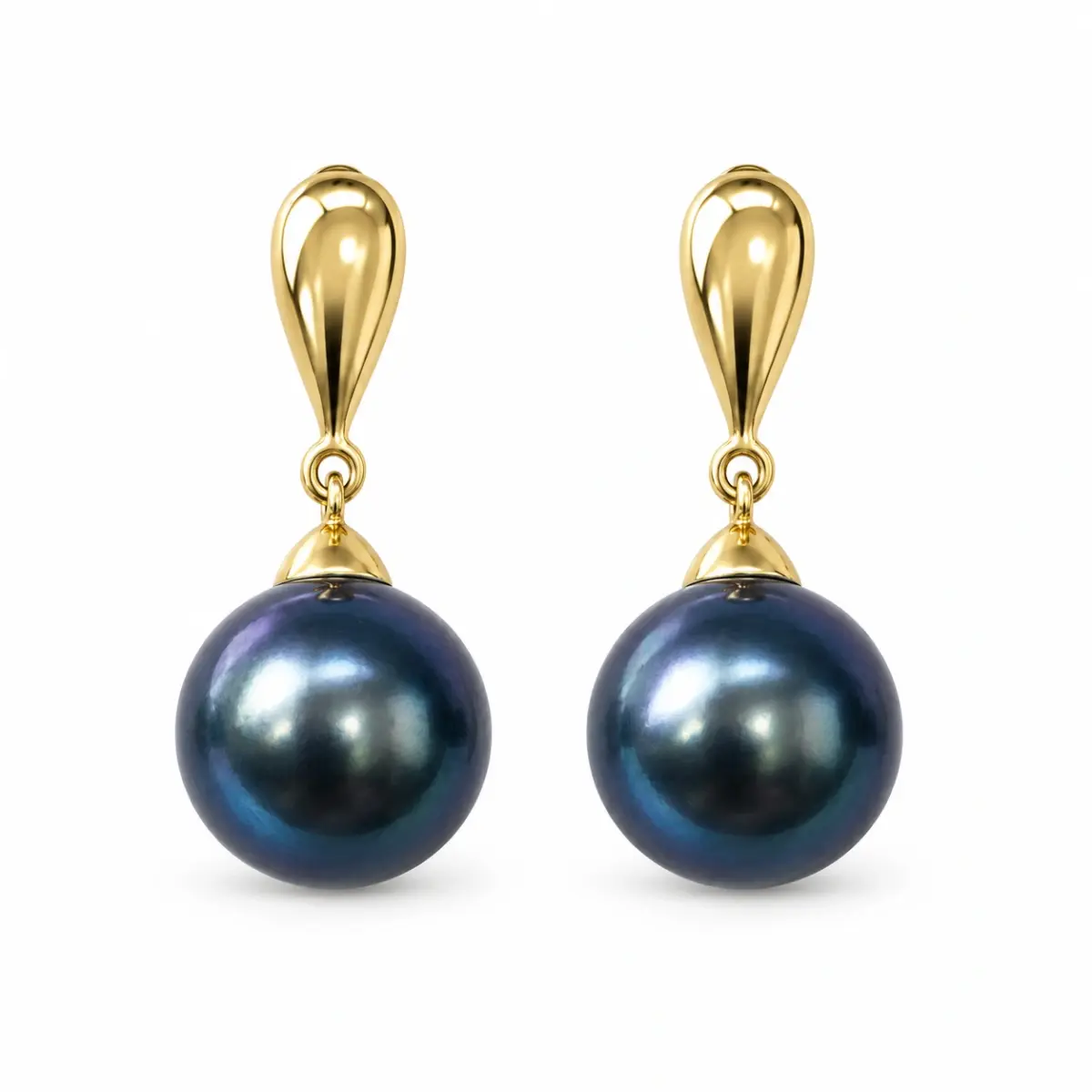 9ct Gold Drop Earrings With Black Tahitian Pearl - 02