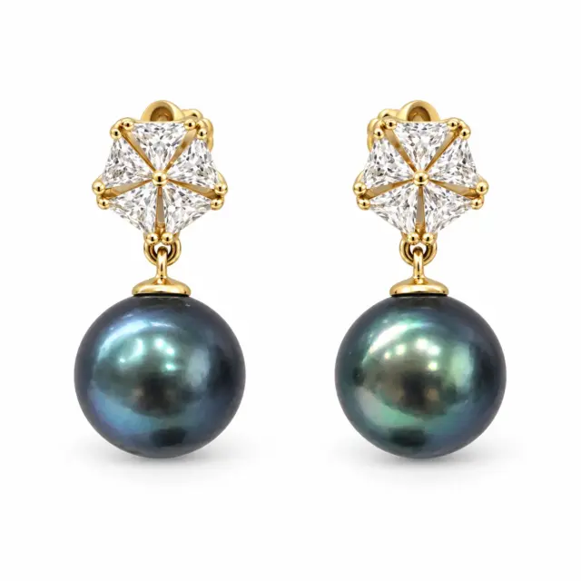 9ct Gold Drop Earrings With Black Tahitian Pearl -  05
