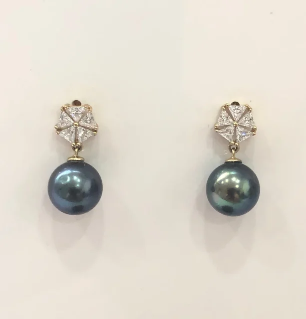 9ct Gold Drop Earrings With Black Tahitian Pearl -  05