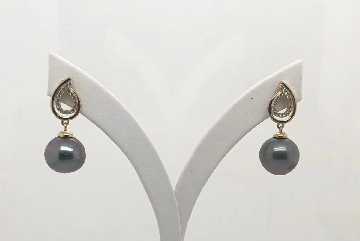 9ct Gold Drop Earrings With Black Tahitian Pearl - 11
