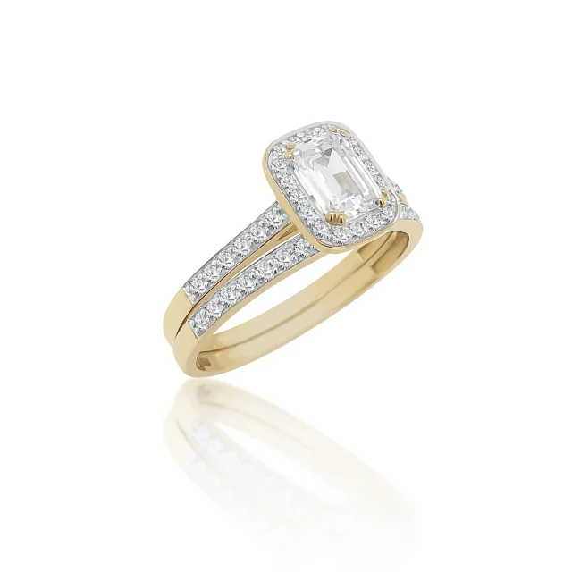 9ct Gold Ladies 2 Piece Wedding Set with Cubic Zirconia Setting