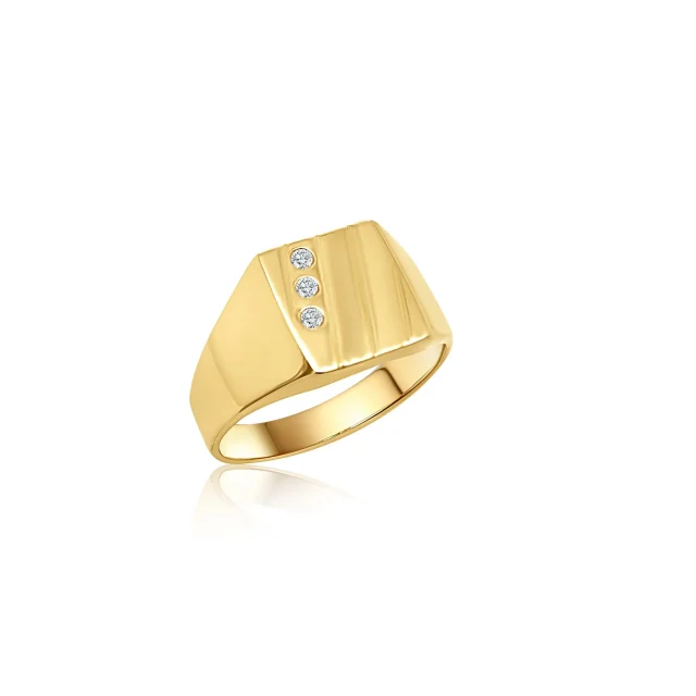 9ct Gold Mens Square Diamond Signet Wedding Ring