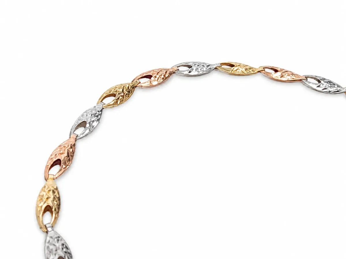 9ct Tri-Colour Gold Diamond Cut Italian Made Bracelet 19cm - 9CTYWRTZZ