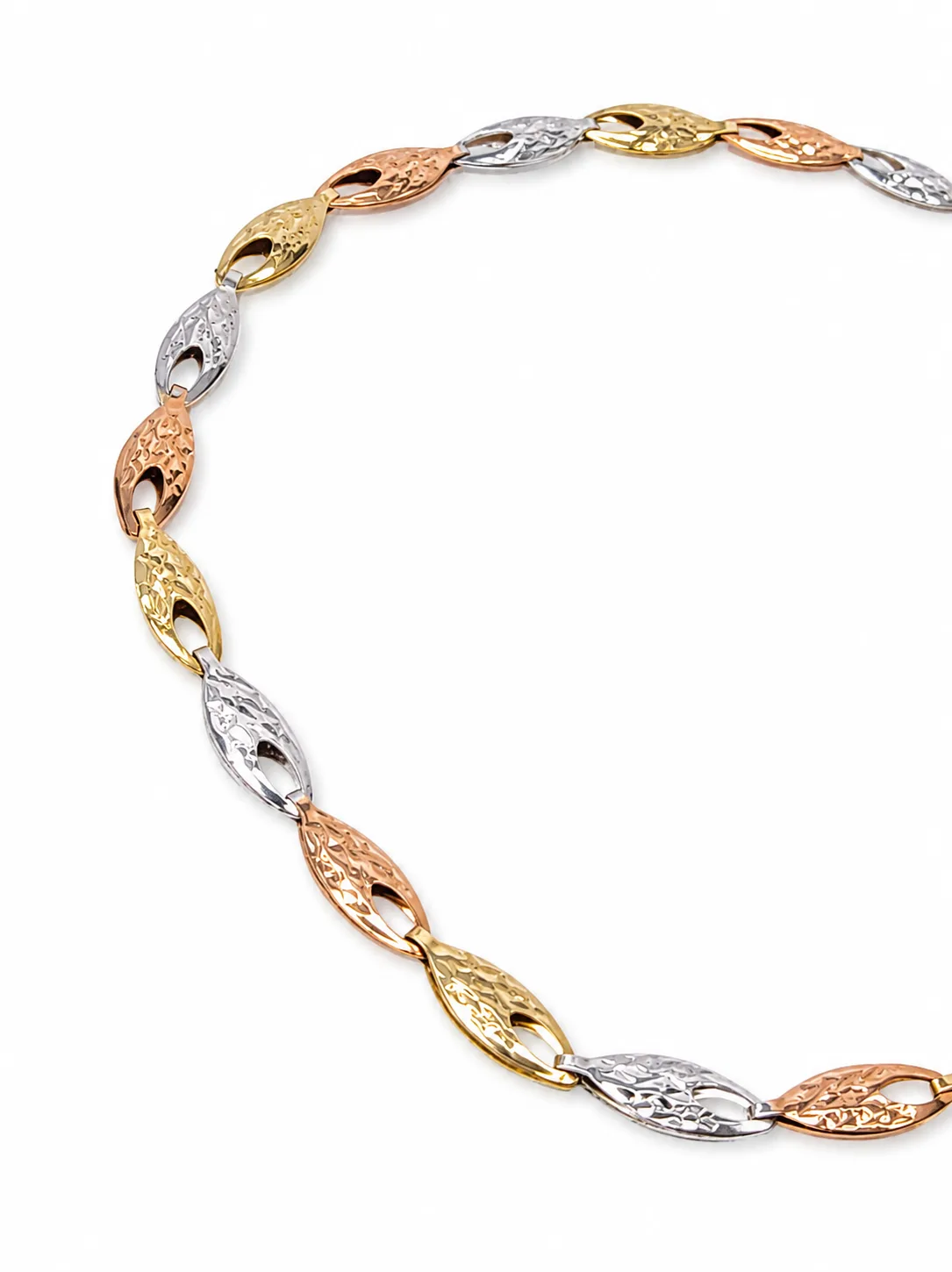 9ct Tri-Colour Gold Diamond Cut Italian Made Bracelet 19cm - 9CTYWRTZZ