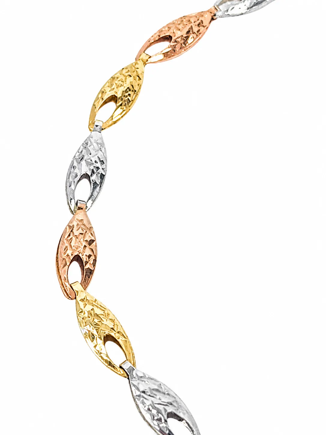 9ct Tri-Colour Gold Diamond Cut Italian Made Bracelet 19cm - 9CTYWRTZZ