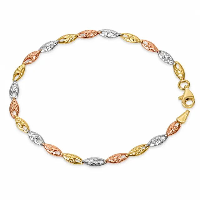 9ct Tri-Colour Gold Diamond Cut Italian Made Bracelet 19cm - 9CTYWRTZZ
