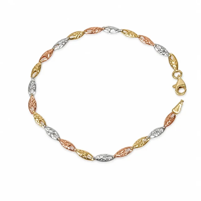 9ct Tri-Colour Gold Diamond Cut Italian Made Bracelet 19cm - 9CTYWRTZZ
