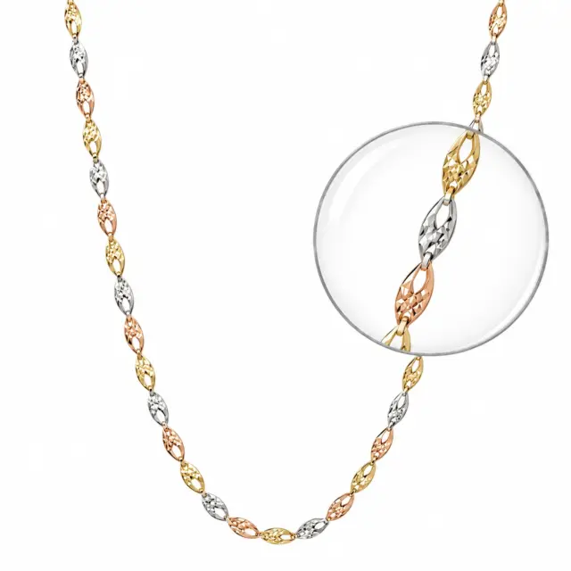 9ct Tri-Colour Gold Diamond Cut Italian Made Chain Necklace 45cm + 2.5cm Extension - 9CTYWRPZZ