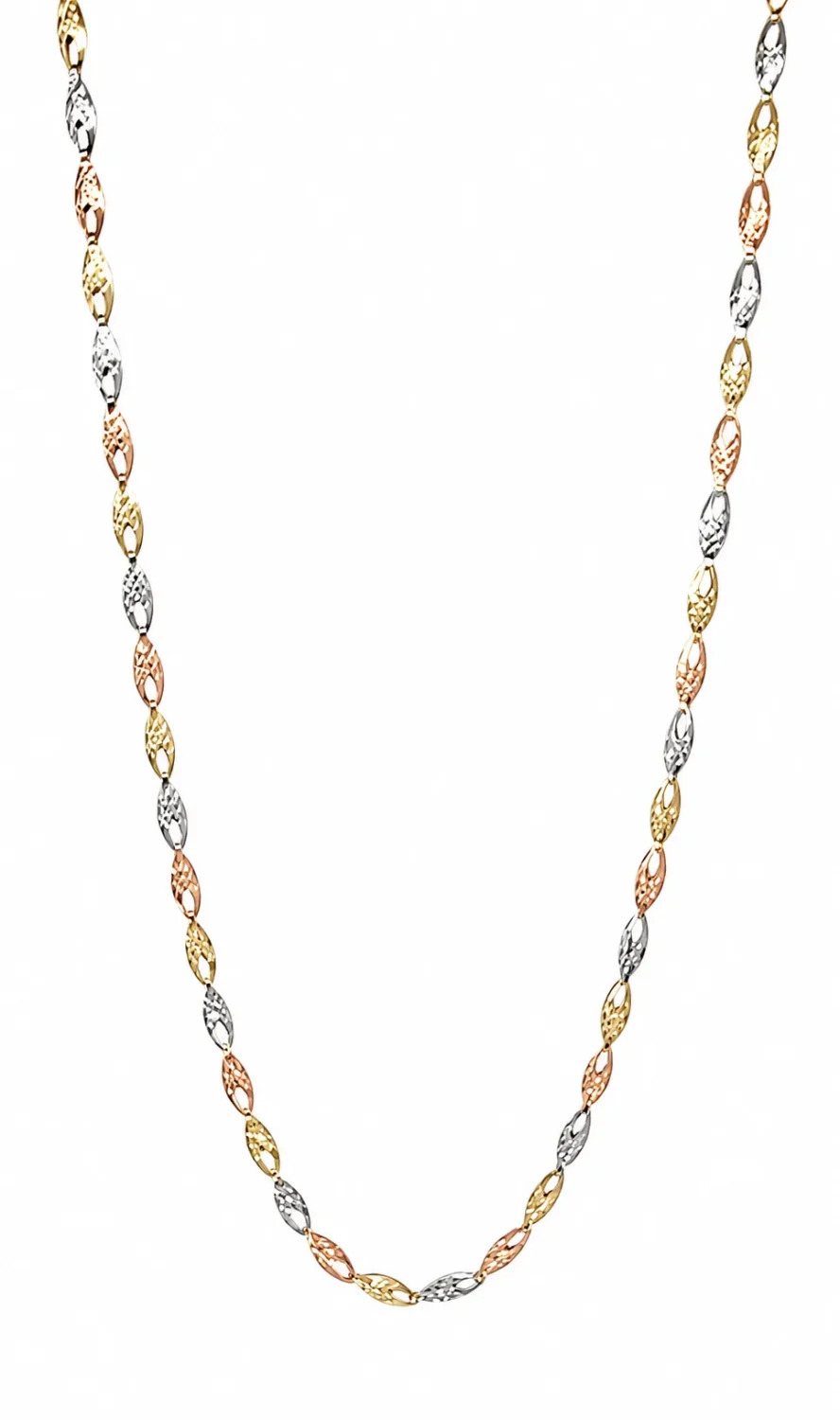 9ct Tri-Colour Gold Diamond Cut Italian Made Chain Necklace 45cm + 2.5cm Extension - 9CTYWRPZZ