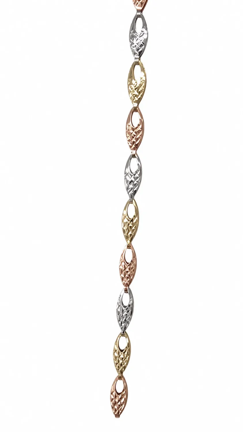 9ct Tri-Colour Gold Diamond Cut Italian Made Chain Necklace 45cm + 2.5cm Extension - 9CTYWRPZZ