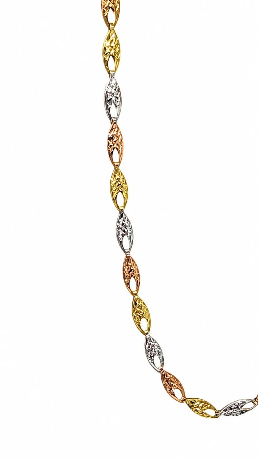 9ct Tri-Colour Gold Diamond Cut Italian Made Chain Necklace 45cm + 2.5cm Extension - 9CTYWRPZZ