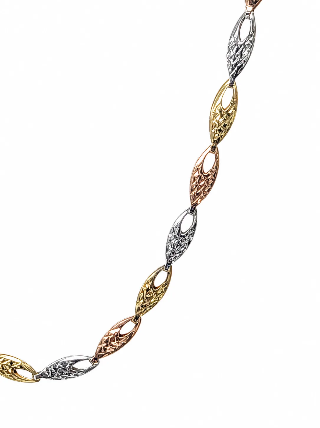 9ct Tri-Colour Gold Diamond Cut Italian Made Chain Necklace 45cm + 2.5cm Extension - 9CTYWRPZZ