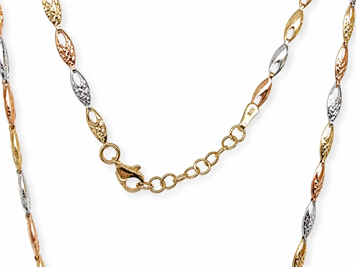 9ct Tri-Colour Gold Diamond Cut Italian Made Chain Necklace 45cm + 2.5cm Extension - 9CTYWRPZZ