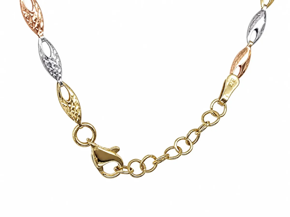 9ct Tri-Colour Gold Diamond Cut Italian Made Chain Necklace 45cm + 2.5cm Extension - 9CTYWRPZZ