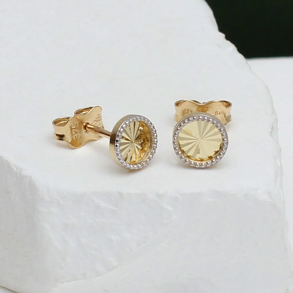 9ct Two-Tone Gold 6mm Sunray Stud Earrings