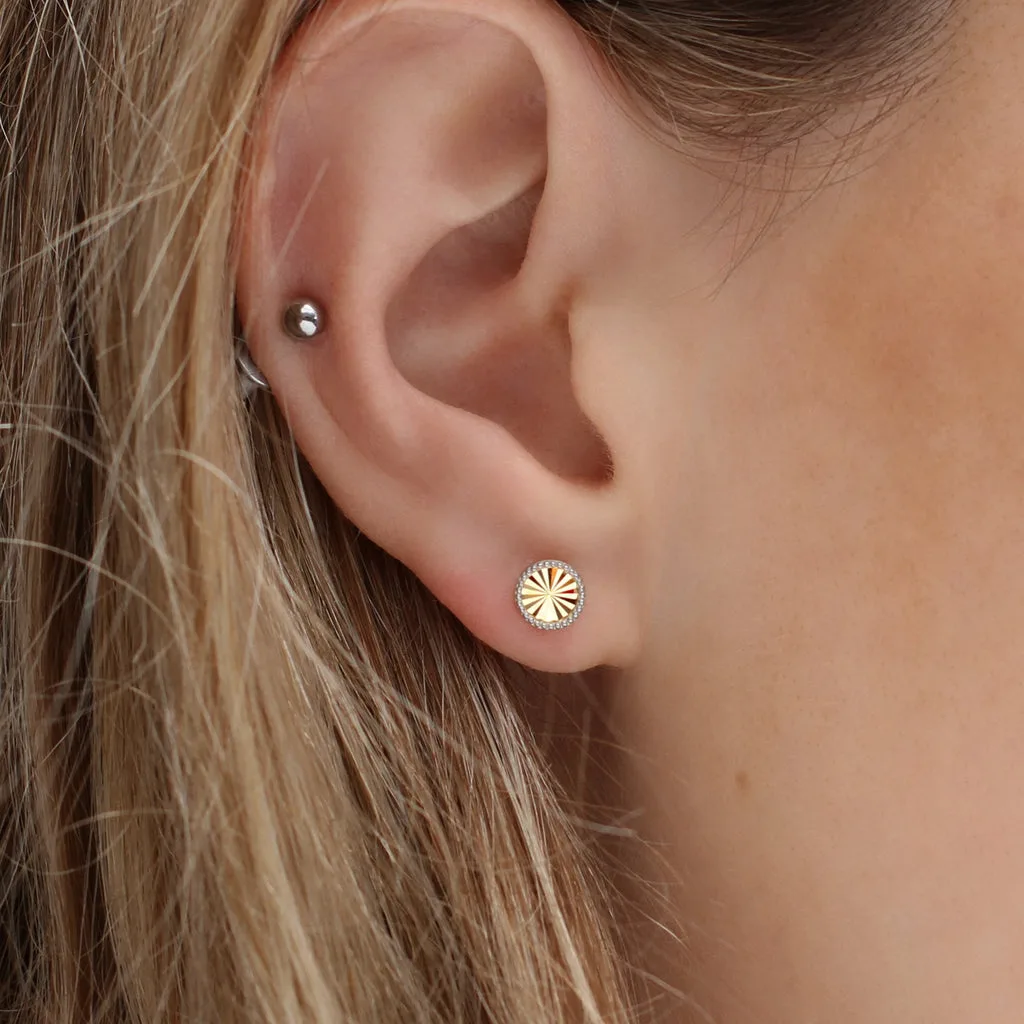 9ct Two-Tone Gold 6mm Sunray Stud Earrings