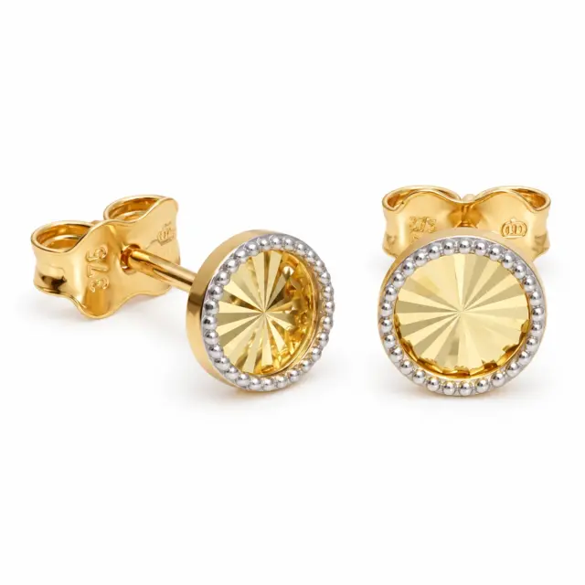9ct Two-Tone Gold 6mm Sunray Stud Earrings