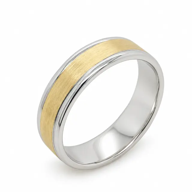9ct White & Yellow Gold Wedding Ring 6mm Wide