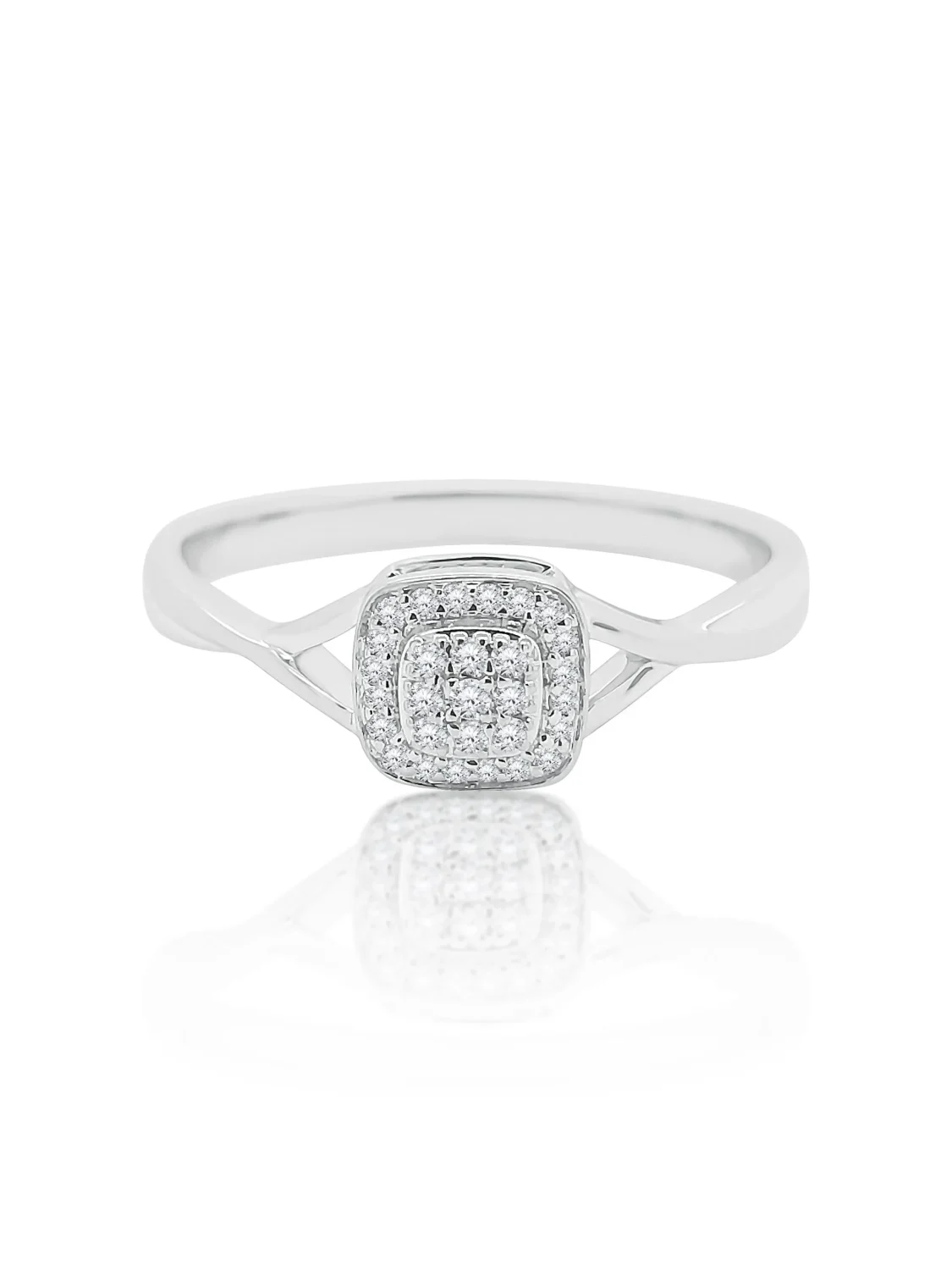 9ct White Gold 0.13ct Diamond Cushion Halo Cluster Ring