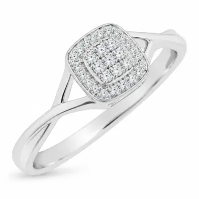 9ct White Gold 0.13ct Diamond Cushion Halo Cluster Ring