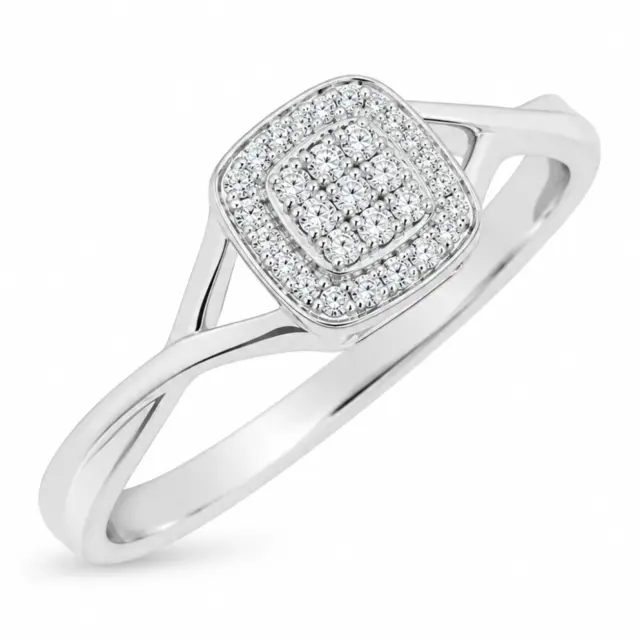 9ct White Gold 0.13ct Diamond Cushion Halo Cluster Ring