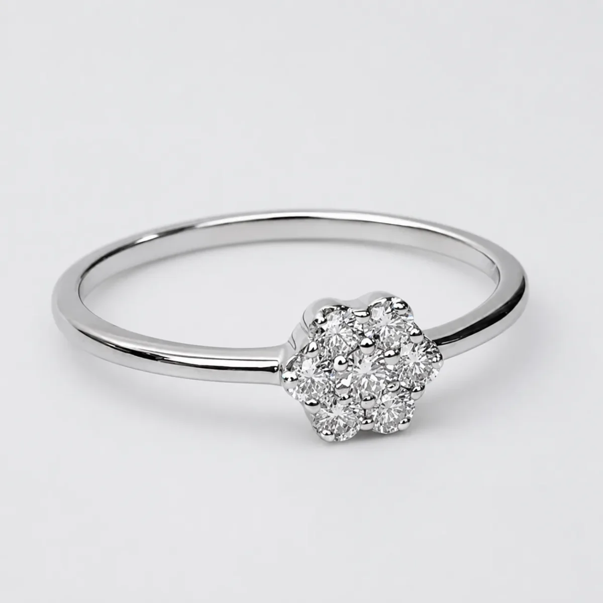 9ct White Gold 0.25ct Natural Diamond Cluster Ring – 7 Round Brilliant Cut Diamond Flower Cluster Ring - RJ9WRCLUS25GH
