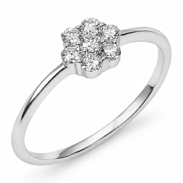 9ct White Gold 0.25ct Natural Diamond Cluster Ring – 7 Round Brilliant Cut Diamond Flower Cluster Ring - RJ9WRCLUS25GH